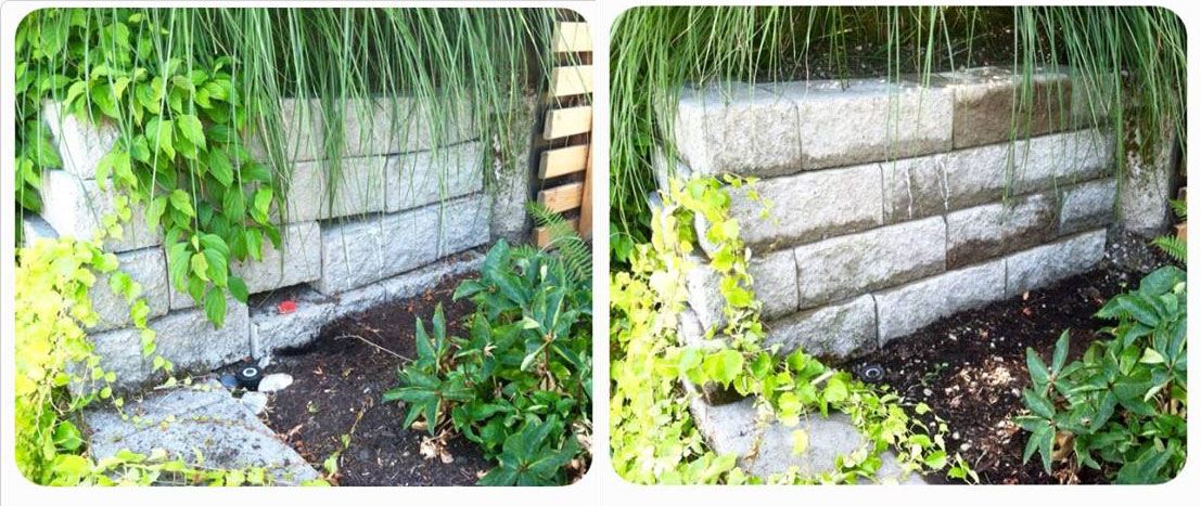 Broken Retaining Wall Repair Before and After